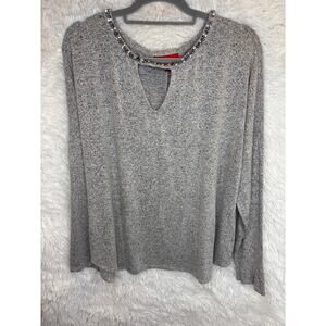 Jennifer Lopez Women’s Gray with Rhinestone Neckline Sweater Size XXL